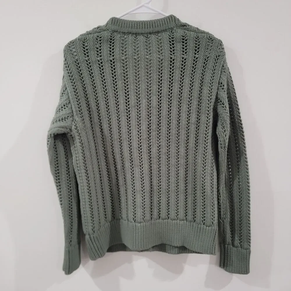 Womens Cardigan Sweater Size Small Forest Green Open Knit Heavy Boho Indie Fairy - Picture 2 of 8